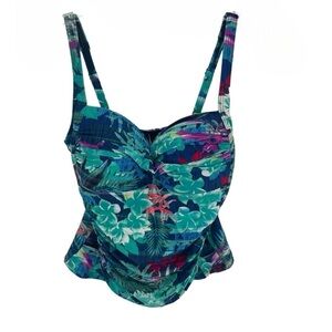 Bond-Eye Australia Size 10 Blue Green Tropical Floral Tankini Top Ruched Lined